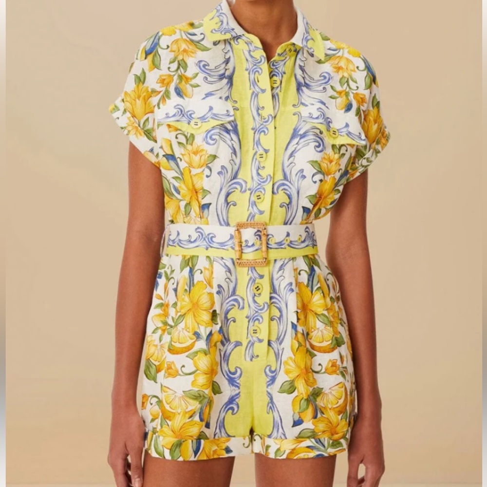 FARM Rio Yellow Sicily Scarf romper new size small